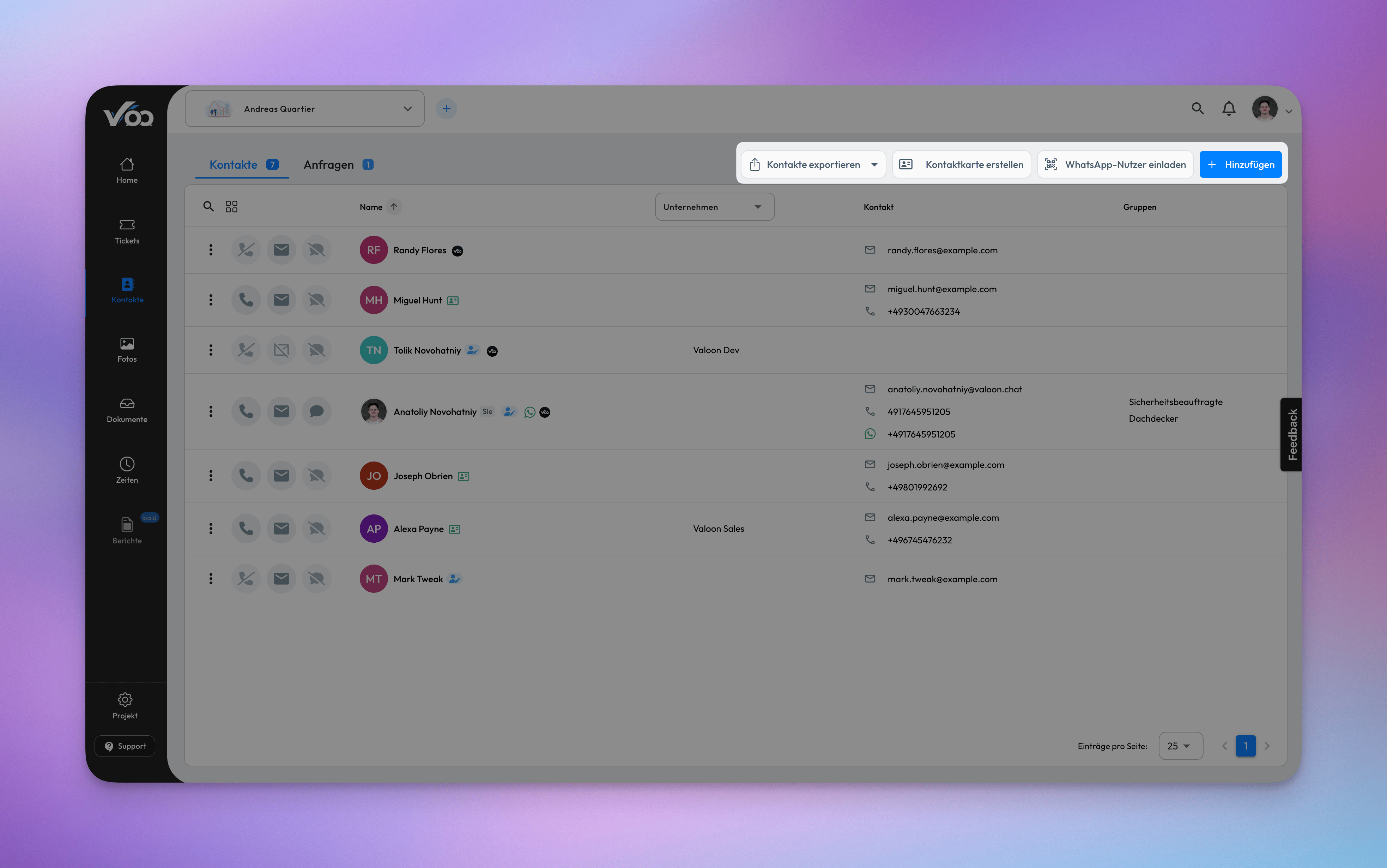 Shortcut contact buttons