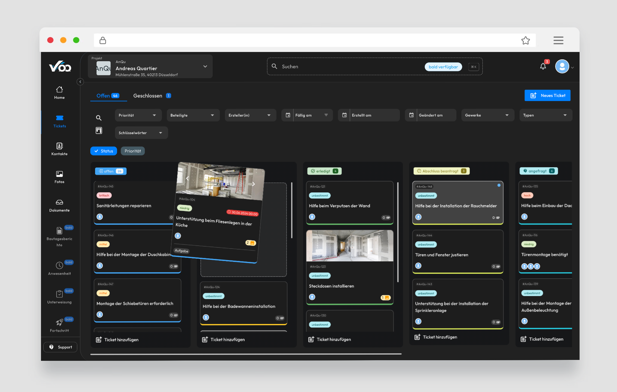 Tickets Kanban (Dark)